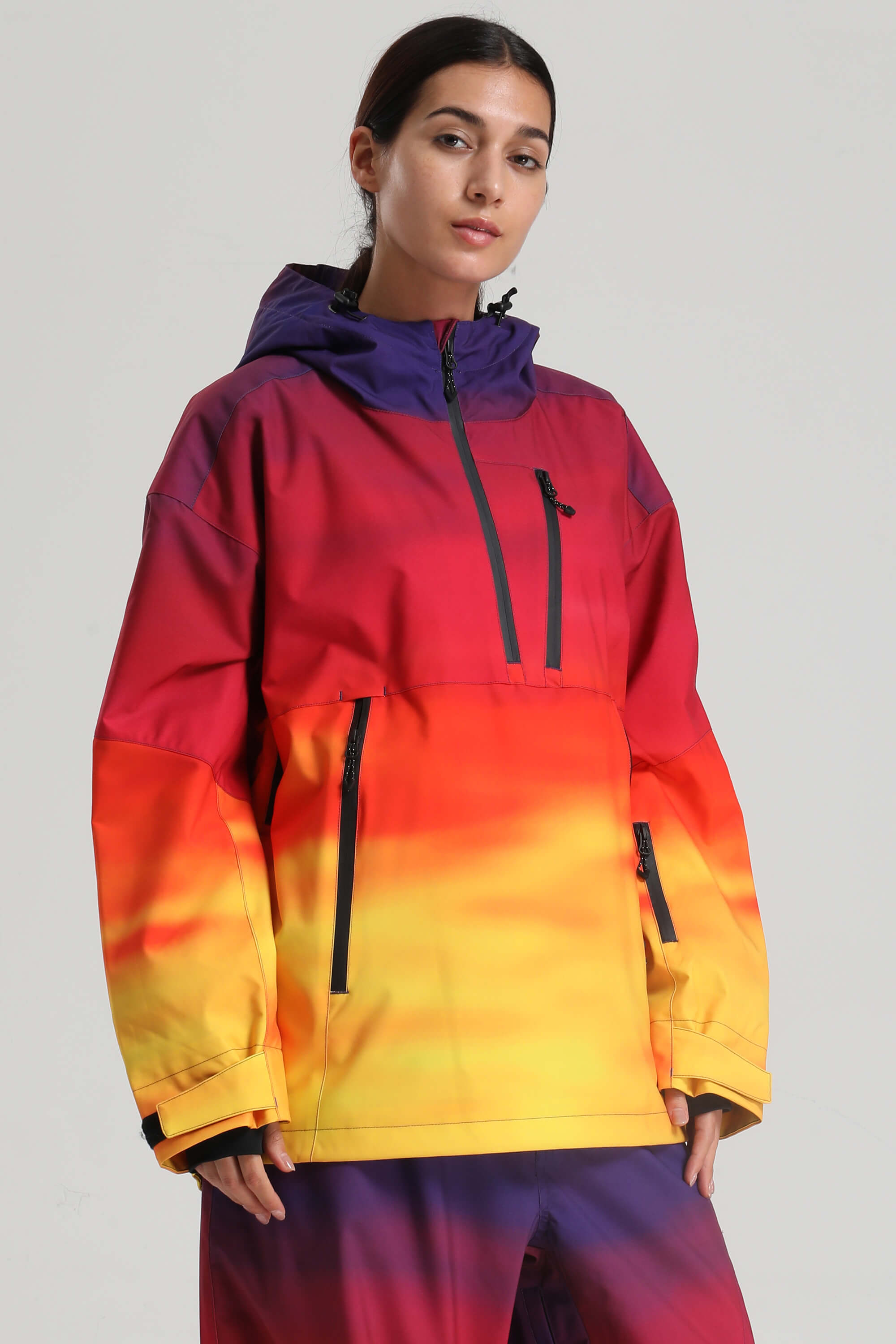 Women's Khaki Side-Zip Vent Snow Anorak Fully Sealed Insulated Ski Anorak - Gsou Snow