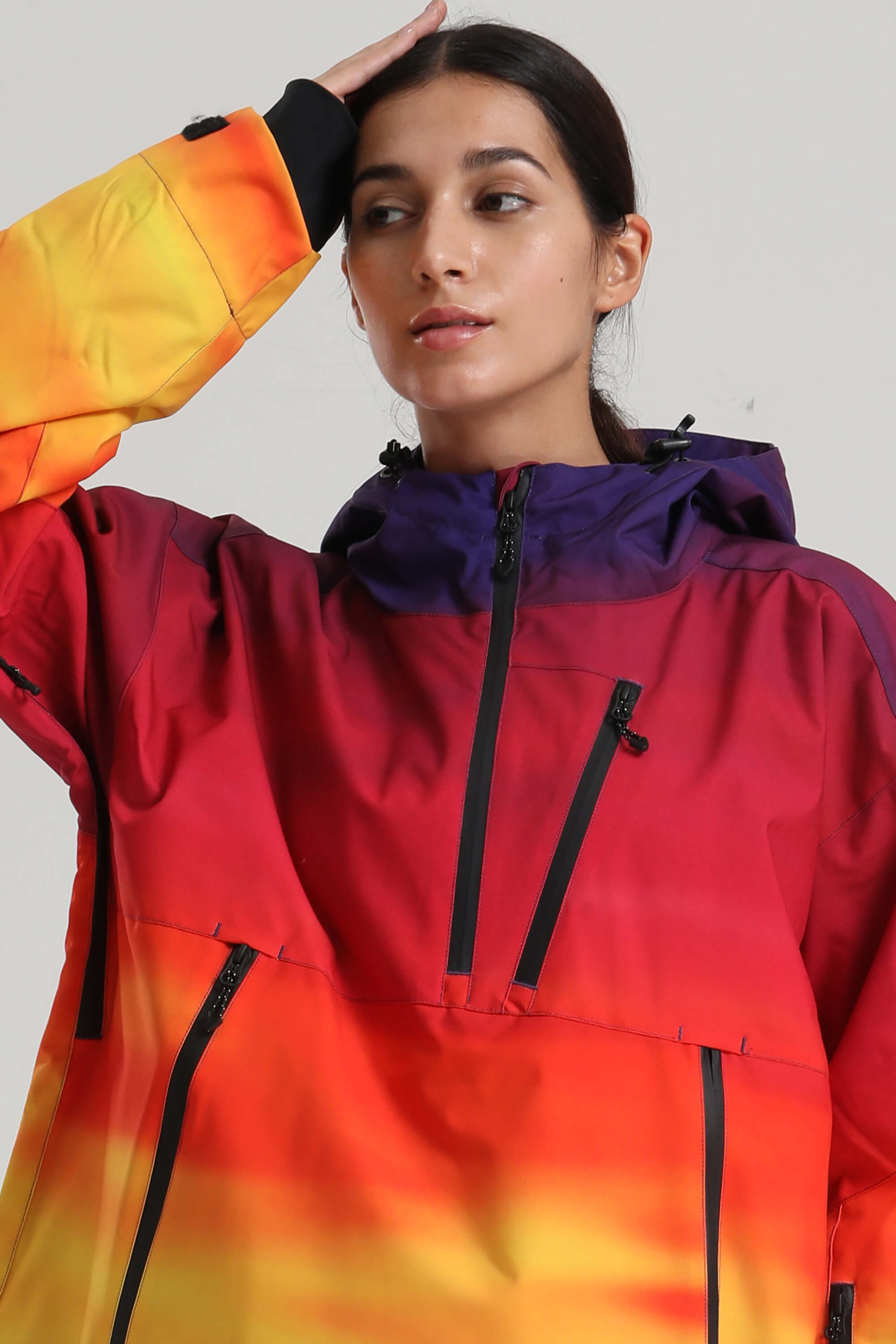 Women's Sunset Gradient Side-Zip Vent Snow Anorak Fully Sealed Insulated Ski Anorak - Gsou Snow