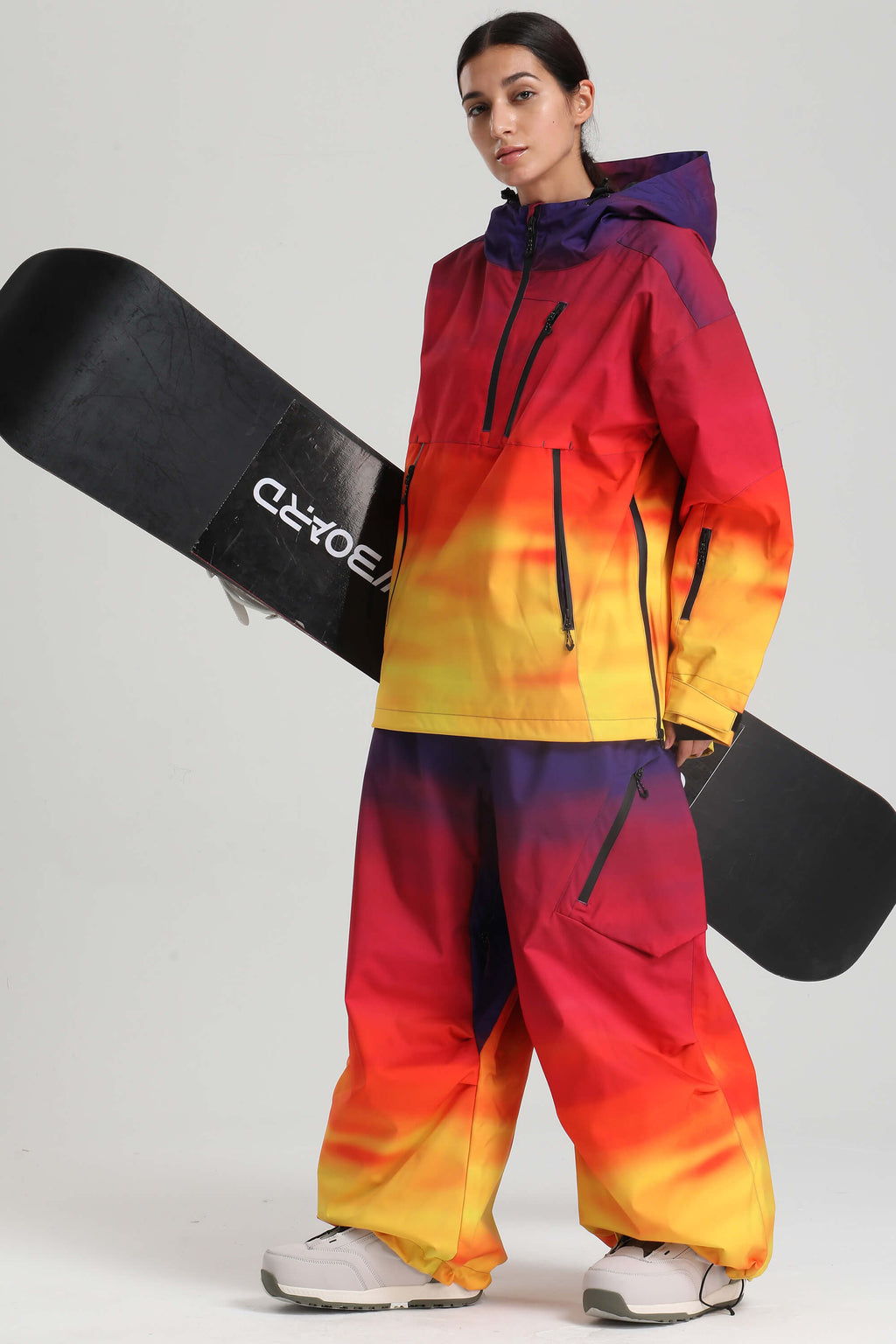 Women's Sunset Gradient Side-Zip Vent Snow Anorak Fully Sealed Insulated Ski Anorak - Gsou Snow