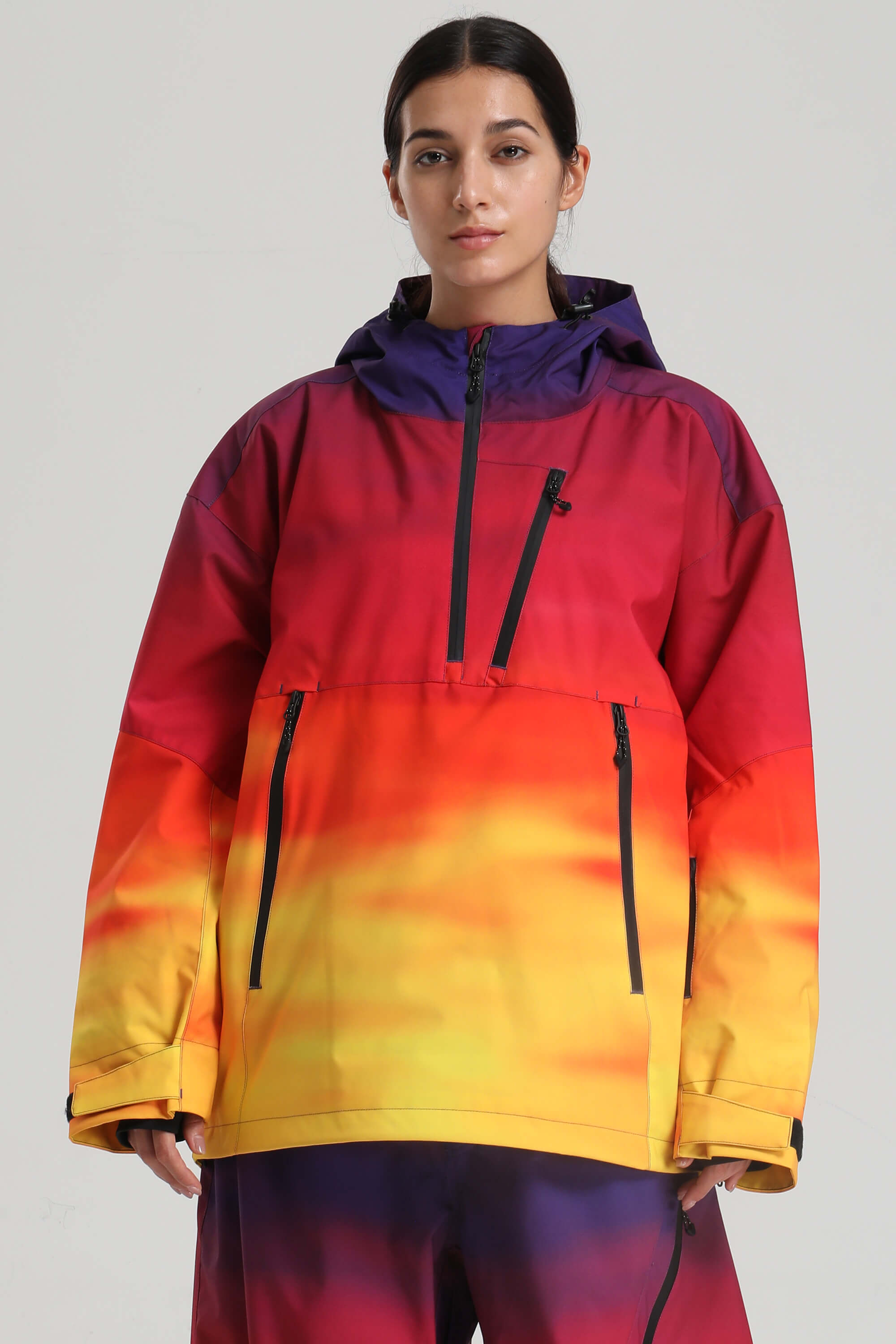 Women's Sunset Gradient Side-Zip Vent Snow Anorak Fully Sealed Insulated Ski Anorak - Gsou Snow