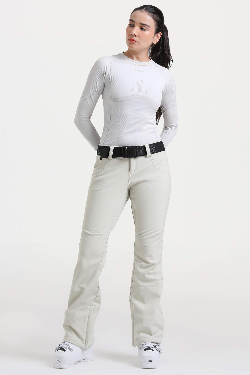 Khaki Slim-Fit Flared Hem Ski Pants Waterproof Snow Pants