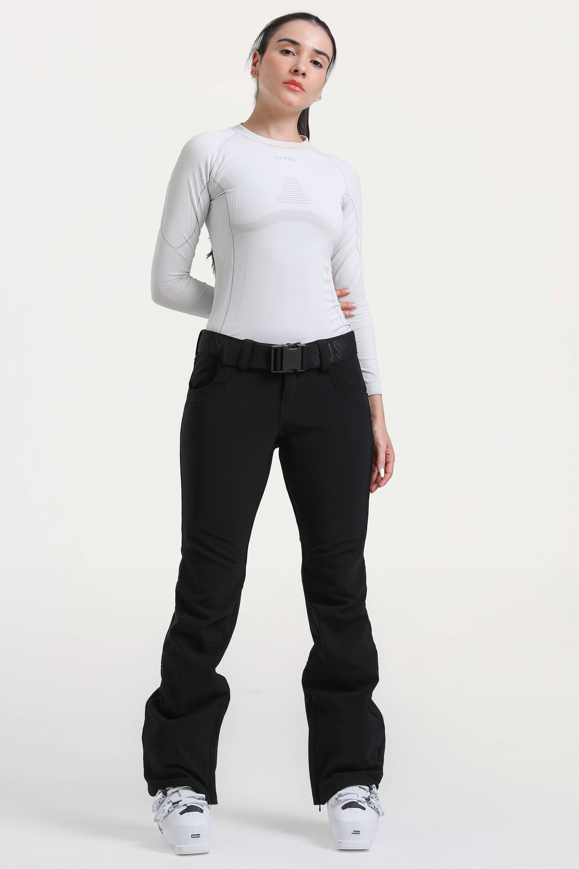 Black Slim-Fit Flared Hem Ski Pants Waterproof Snow Pants