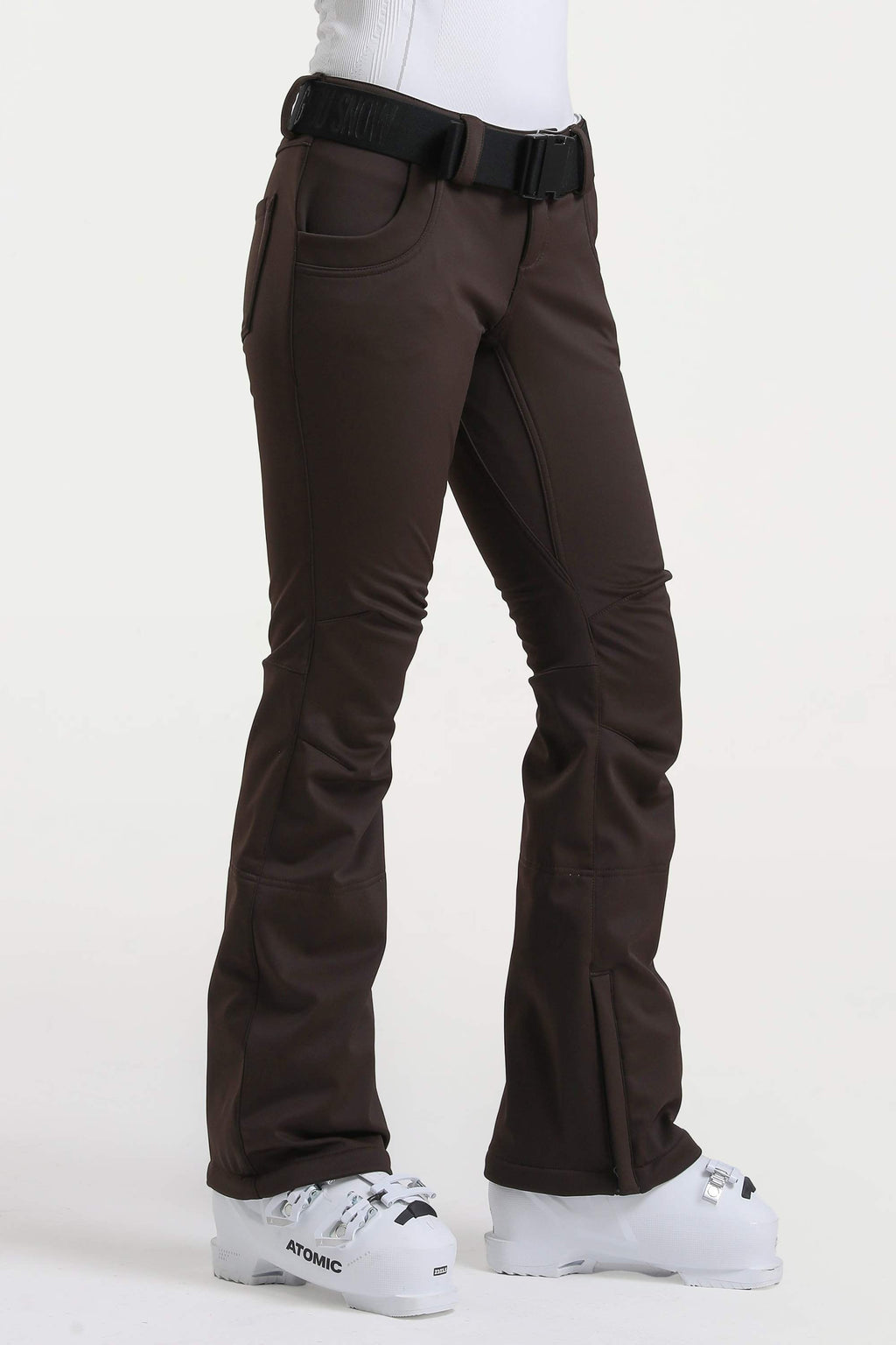 Dark Brown Slim-Fit Flared Hem Ski Pants Waterproof Snow Pants