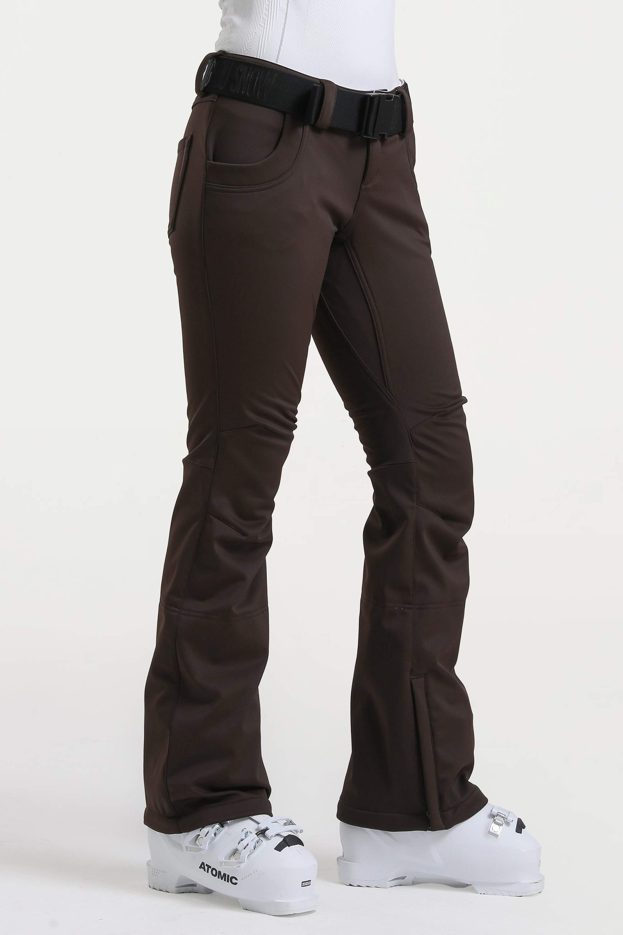 Dark Brown Slim-Fit Flared Hem Ski Pants Waterproof Snow Pants