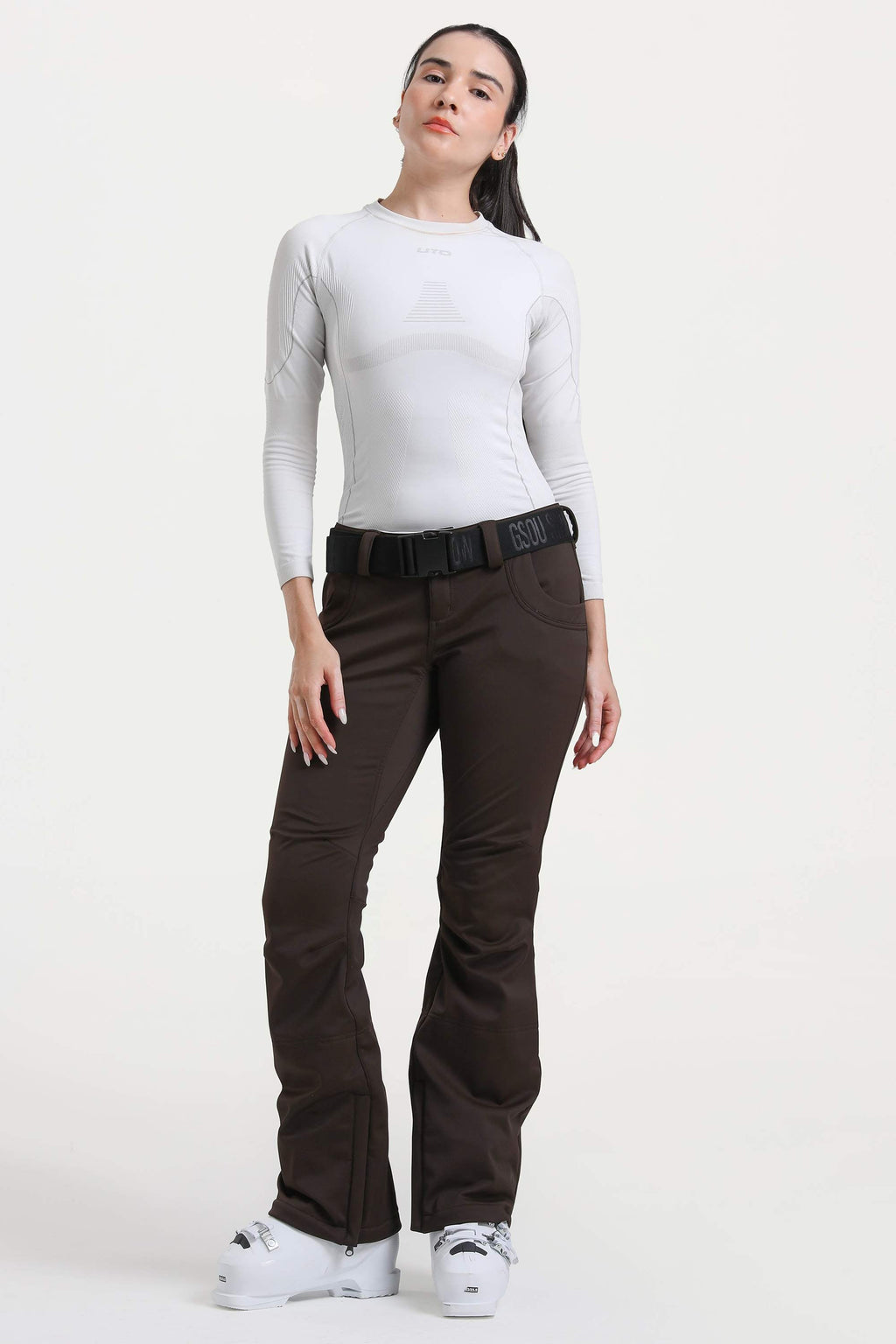 Khaki Slim-Fit Flared Hem Ski Pants Waterproof Snow Pants