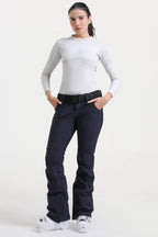 Women’s Navy Blue Slim Fit Ski Pants Waterproof Flared Hem Snow Pants - Gsou Snow