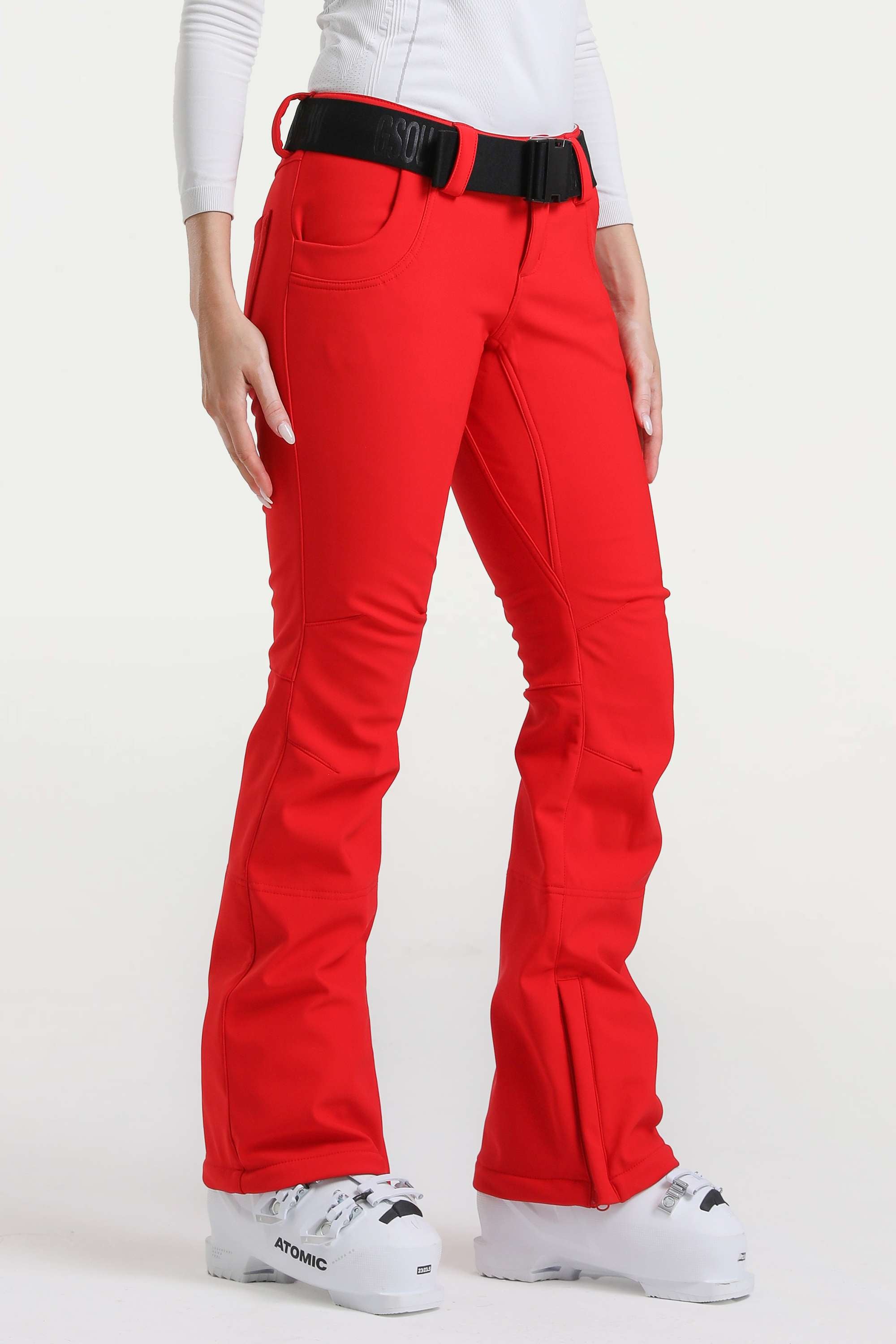 Black Slim-Fit Flared Hem Ski Pants Waterproof Snow Pants