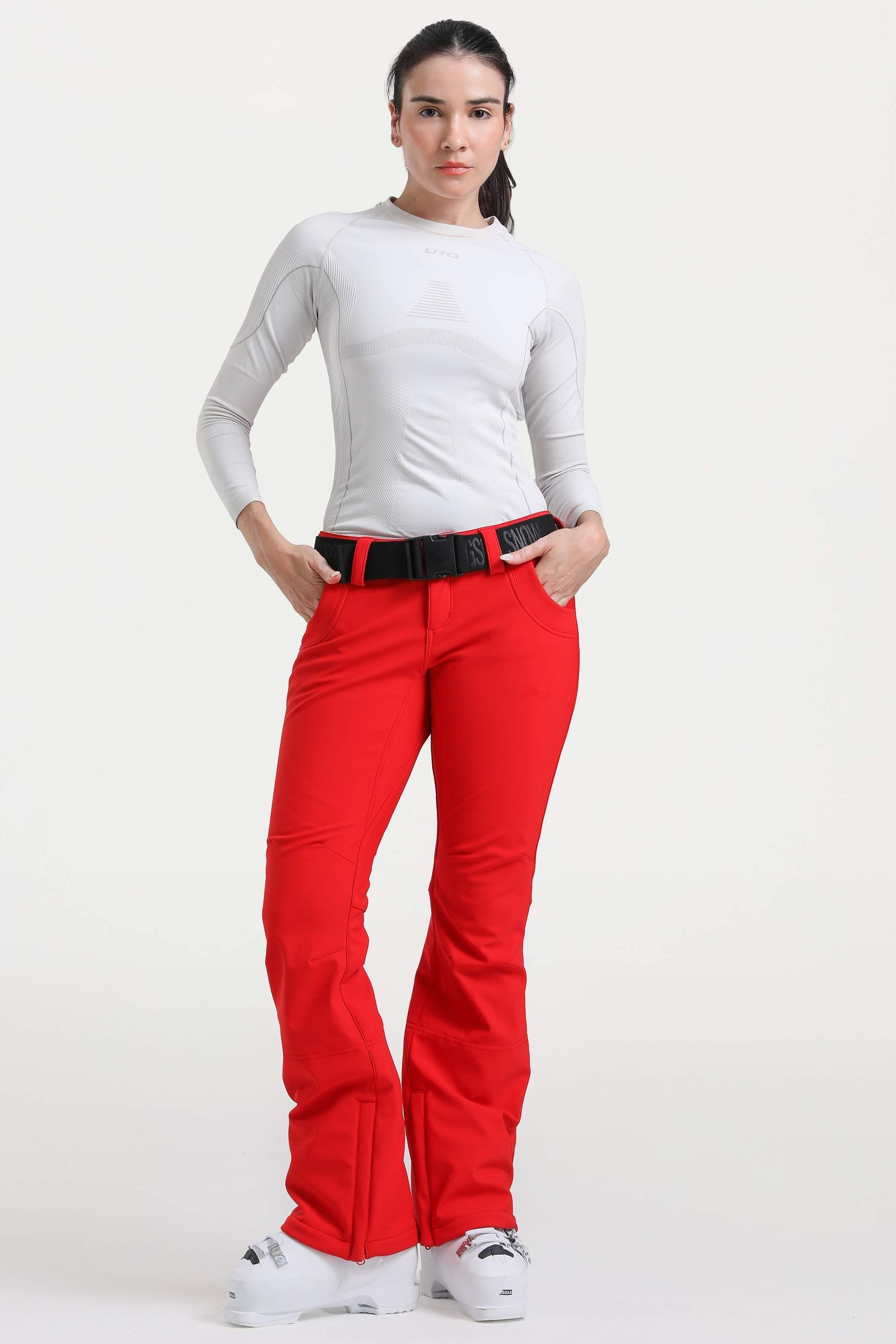 Khaki Slim-Fit Flared Hem Ski Pants Waterproof Snow Pants