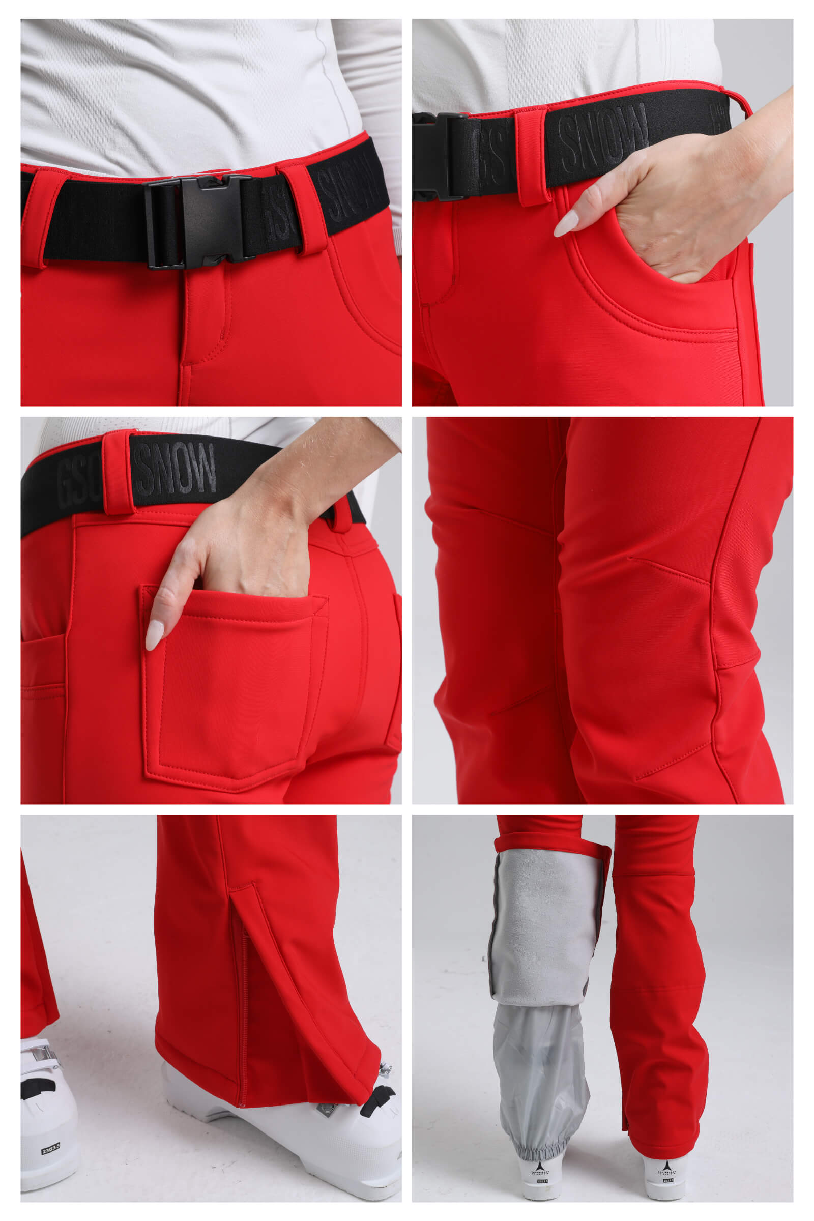 Red Slim-Fit Flared Hem Ski Pants Waterproof Snow Pants