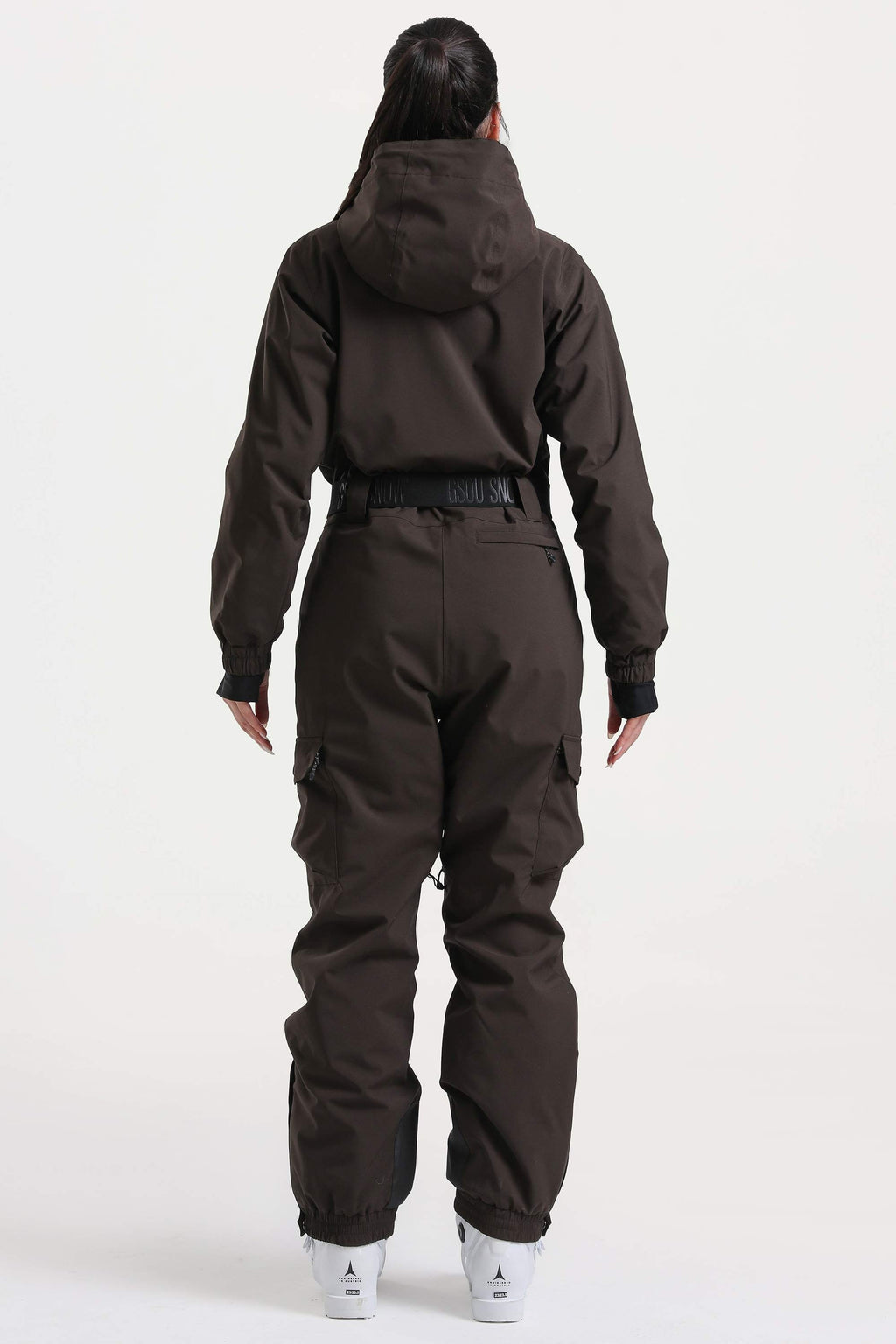 Women's Brown Insulated Waterproof Asymmetric Design Belted Ski Suit One-Piece Snowboard Suit - Gsou Snow