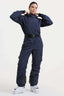 Women's Navy Insulated Waterproof Asymmetric Design Belted Ski Suit One-Piece Snowboard Suit - Gsou Snow