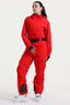 Women's Red Insulated Waterproof Asymmetric Design Belted Ski Suit One-Piece Snowboard Suit - Gsou Snow