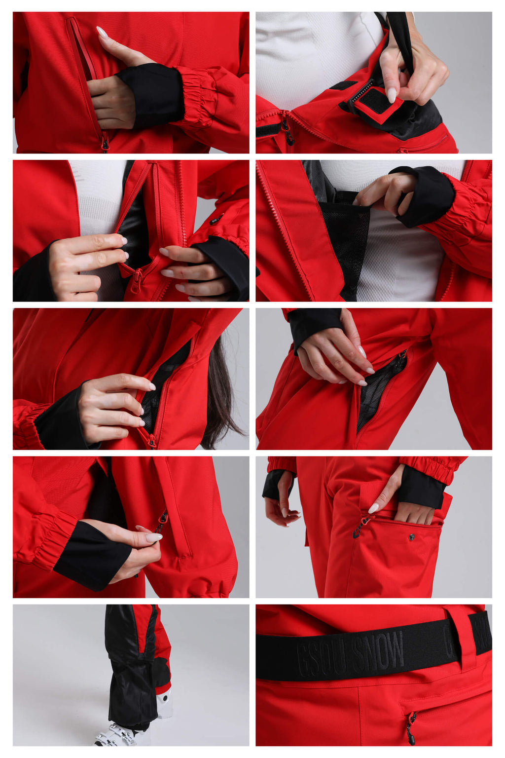 Women's Off White Insulated Waterproof Asymmetric Design Belted Ski Suit One-Piece Snowboard Suit - Gsou Snow