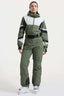Women's Army Green Insulated Color-Block Utility One-Piece Ski Suit With Durable Fabric & Multiple Pockets Snowboard Suit - Gsou Snow