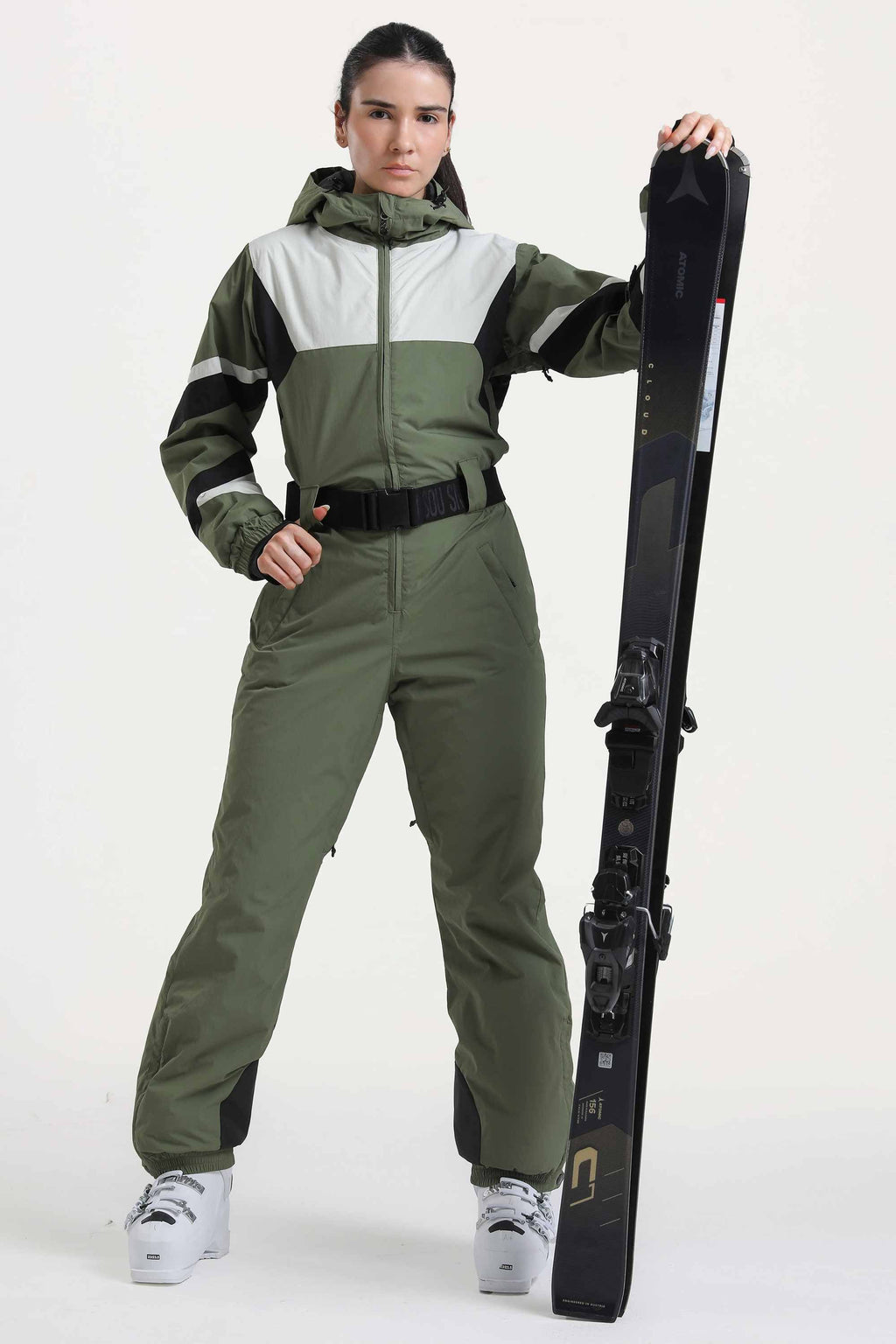 Women's Navy Insulated Color-Block Multi-Pocket Utility One-Piece Ski Suit Snowboard Suit