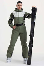 Women's Navy Insulated Color-Block Utility One-Piece Ski Suit With Durable Fabric & Multiple Pockets Snowboard Suit - Gsou Snow