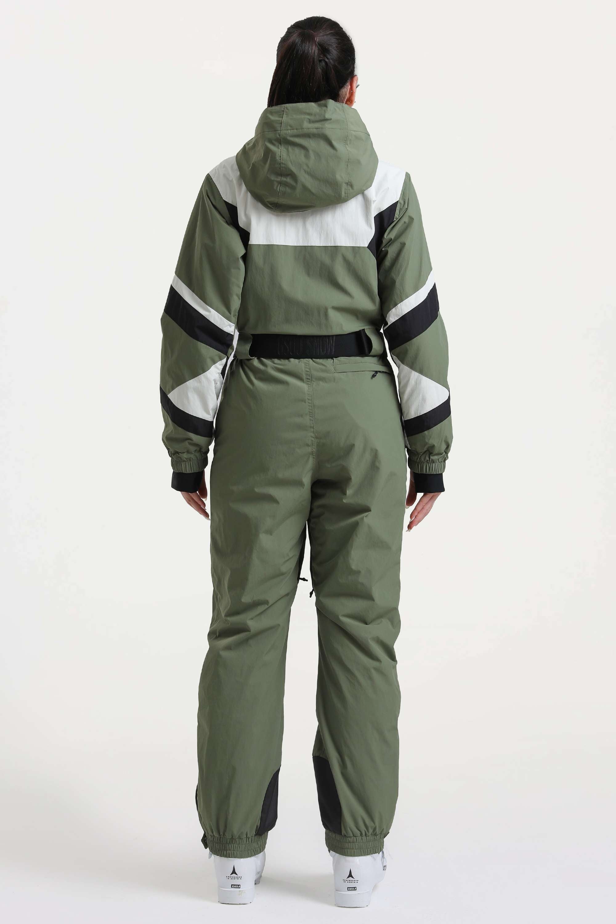 Women's Army Green Insulated Color-Block Utility One-Piece Ski Suit With Durable Fabric & Multiple Pockets Snowboard Suit - Gsou Snow