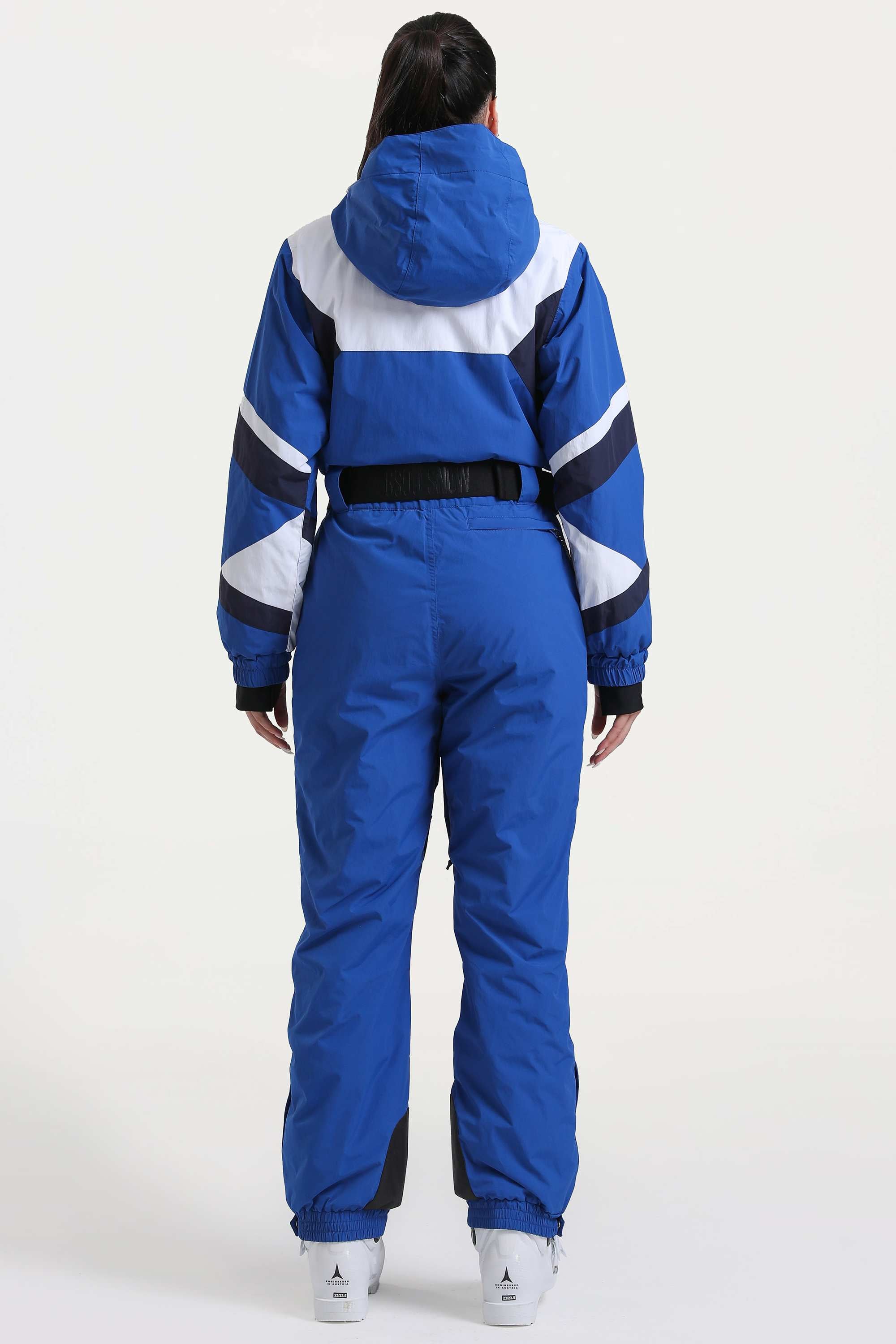Women's Navy Insulated Color-Block Multi-Pocket Utility One-Piece Ski Suit Snowboard Suit