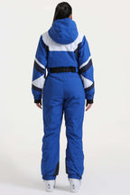 Women's Navy Insulated Color-Block Utility One-Piece Ski Suit With Durable Fabric & Multiple Pockets Snowboard Suit - Gsou Snow