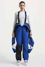 Women's Army Green Insulated Color-Block Multi-Pocket Utility One-Piece Ski Suit Snowboard Suit