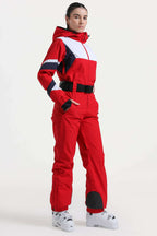 Women's Navy Insulated Color-Block Multi-Pocket Utility One-Piece Ski Suit Snowboard Suit