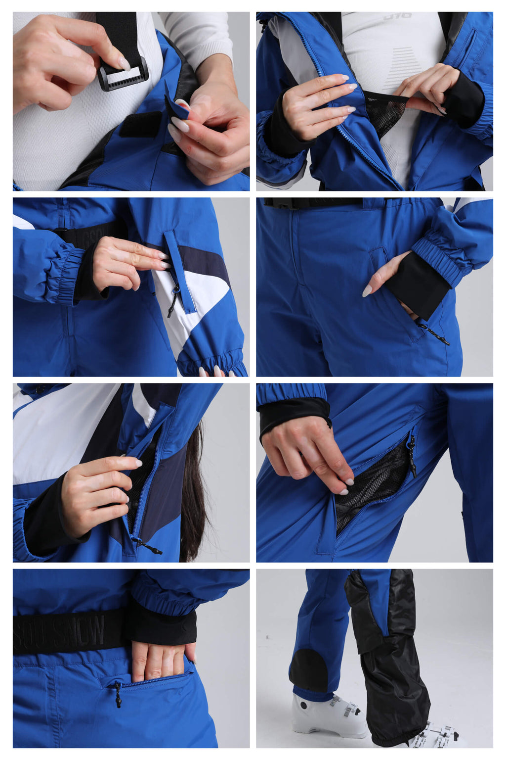 Women's Navy Insulated Color-Block Multi-Pocket Utility One-Piece Ski Suit Snowboard Suit