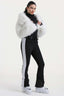 Women's White Stylish Slim-Fit One-Piece Ski Suit With Detachable Faux Fox Fur Jacket & Flared Legs Snowboard Suit - Gsou Snow