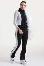 Women's White Stylish Slim-Fit One-Piece Ski Suit With Detachable Faux Fox Fur Jacket & Flared Legs Snowboard Suit - Gsou Snow