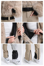 Women's White Fashion Slim-Fit Stretch Faux Fox Fur Flared One-Piece Ski Suit Snowboard Suit