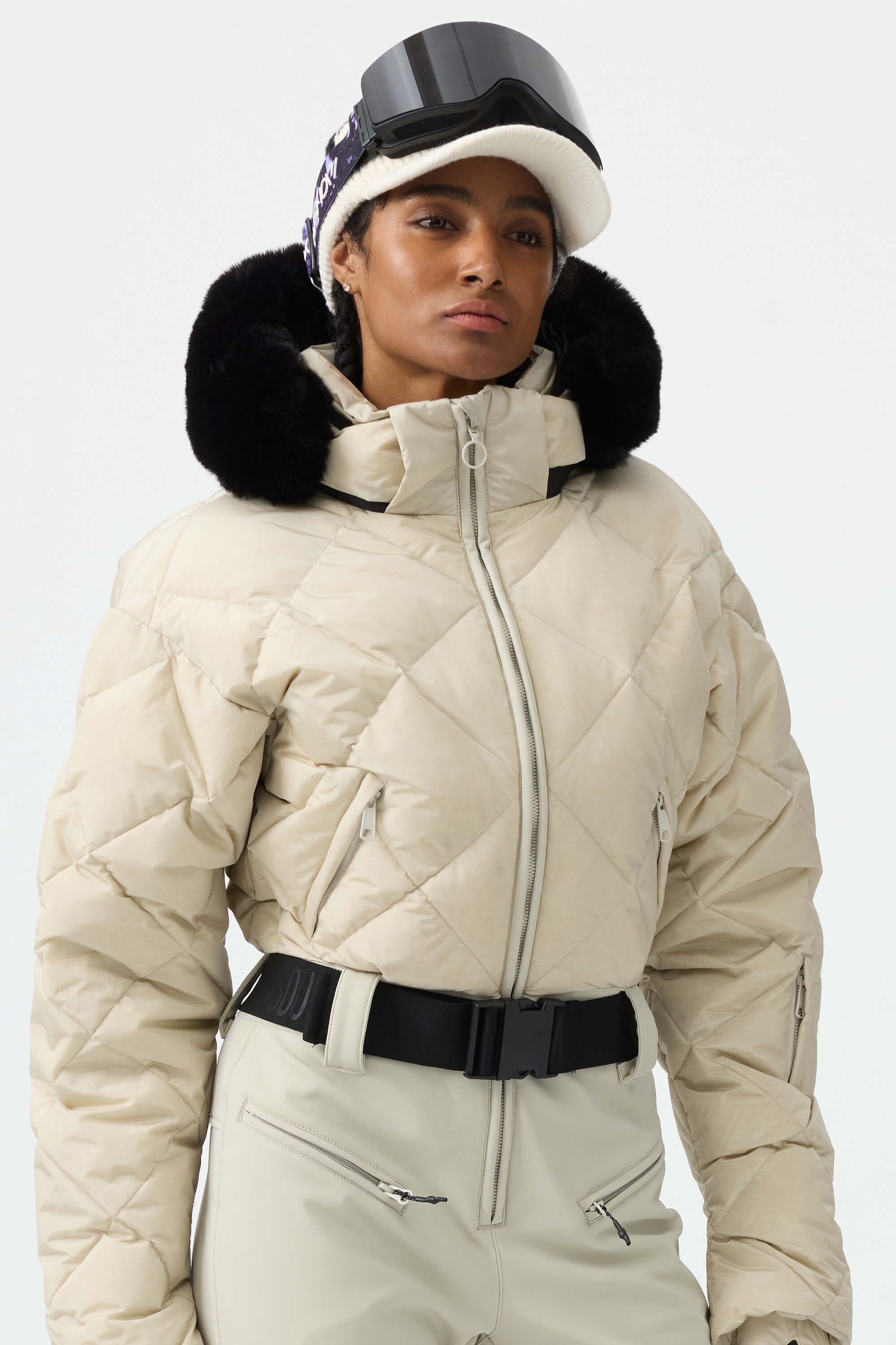 Women's Beige Durable Mini-Flare Leggings One-Piece Ski Suit Snowboard Suit