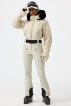 Women's Beige Durable Mini-Flare Leggings One-Piece Ski Suit Snowboard Suit