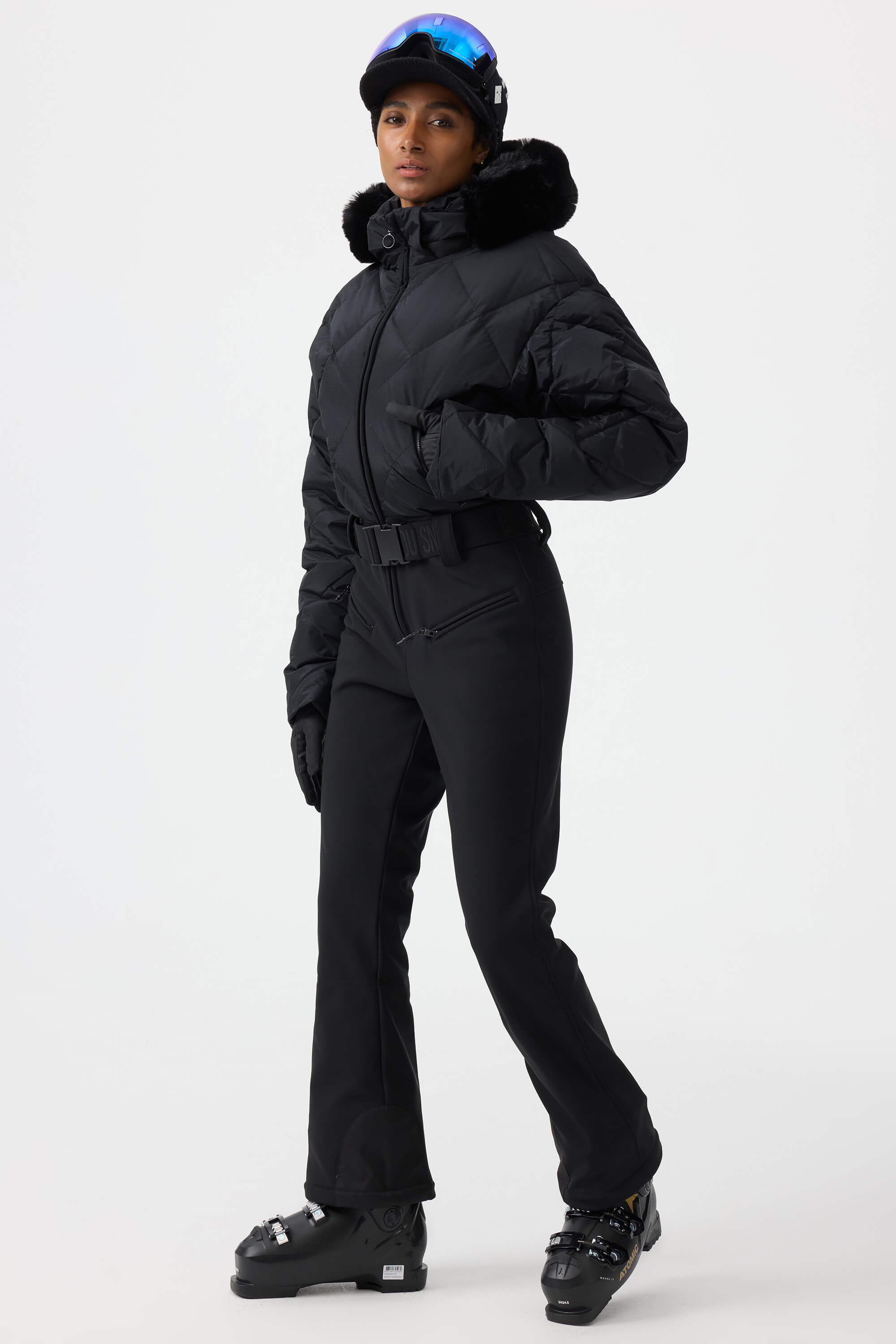 Women's Beige Durable Mini-Flare Leggings One-Piece Ski Suit Snowboard Suit