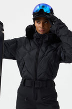 Women's Navy Durable Mini-Flare Leggings One-Piece Ski Suit Snowboard Suit