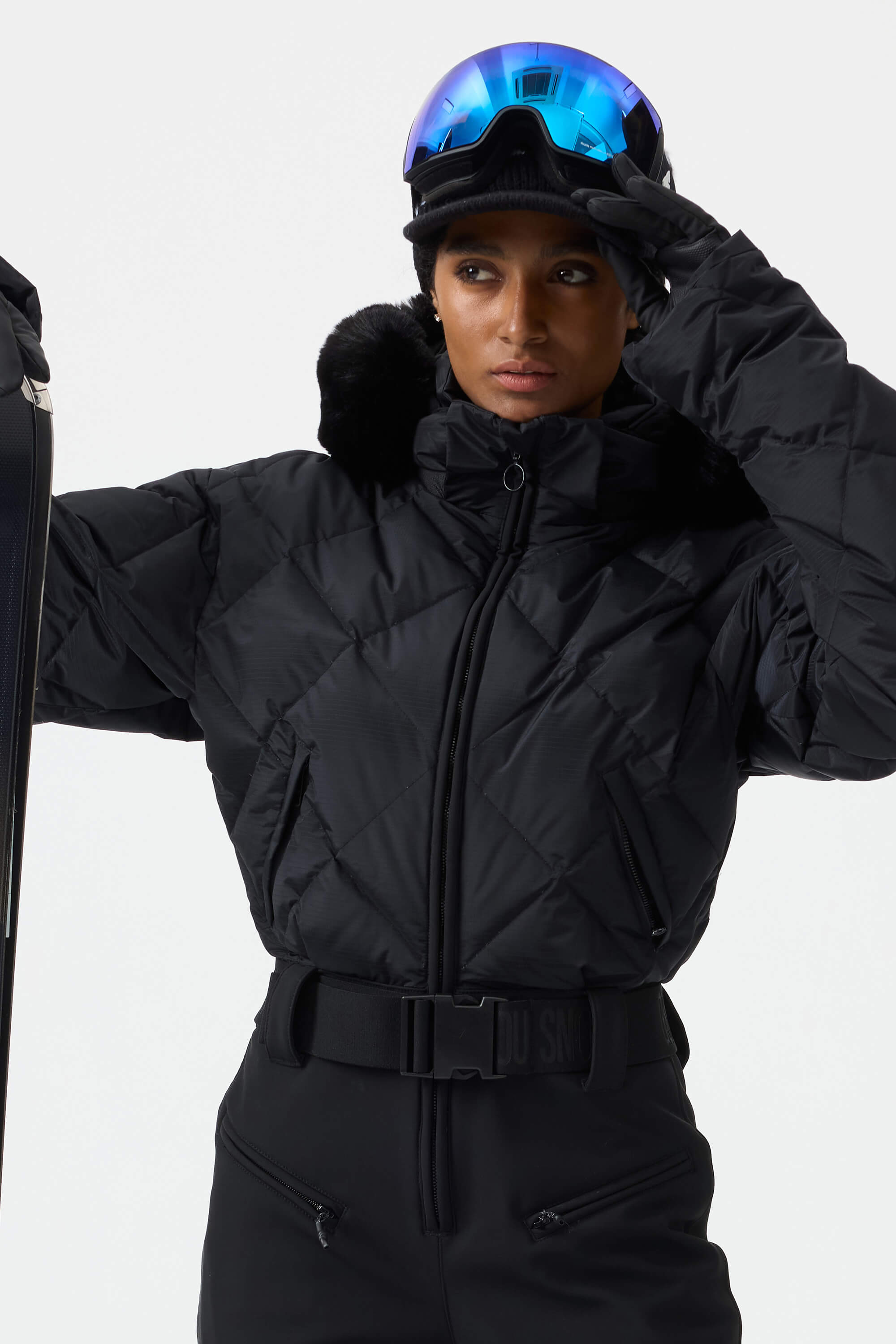 Women's Black Durable Mini-Flare Leggings One-Piece Ski Suit Snowboard Suit