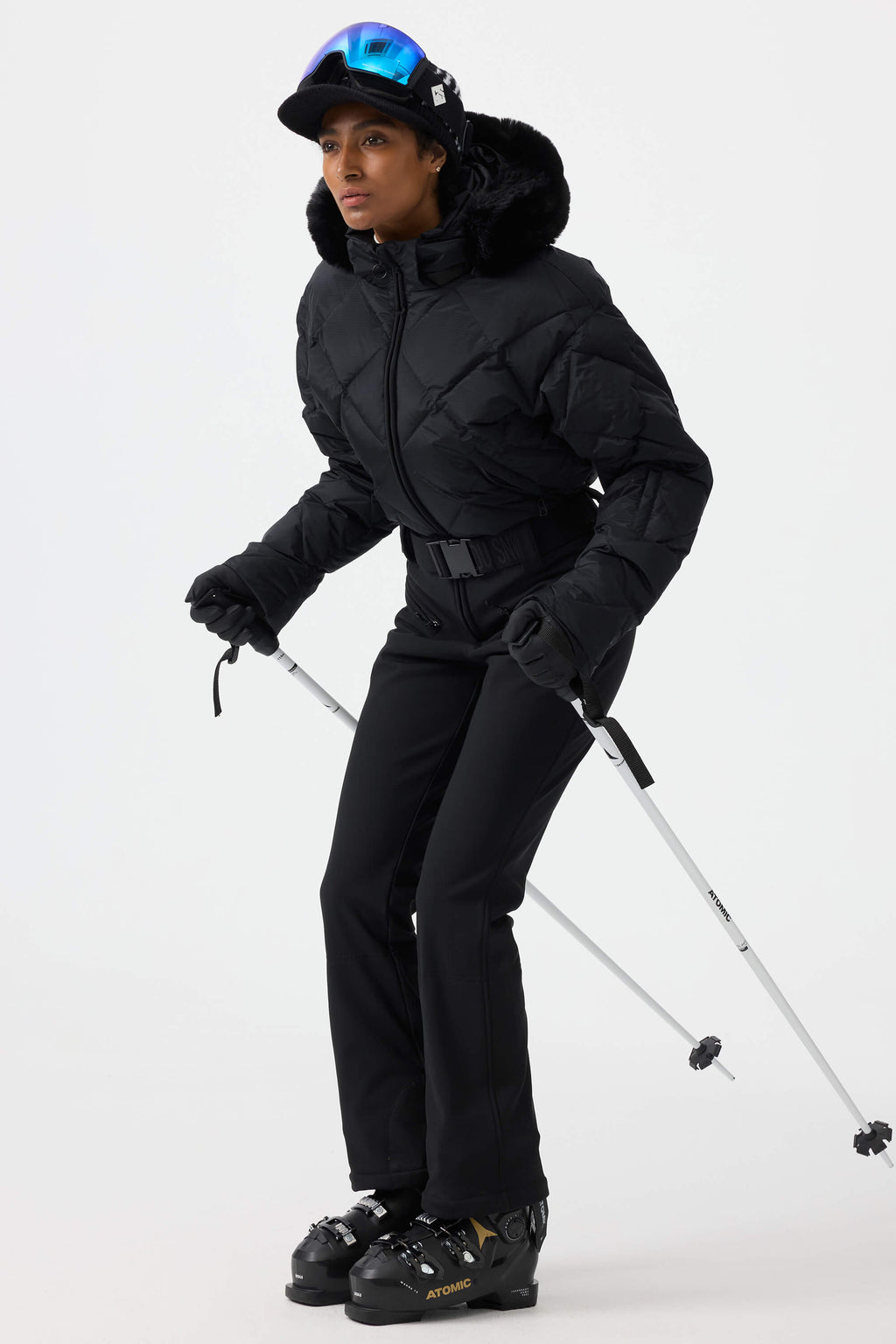 Women's Navy Durable Mini-Flare Leggings One-Piece Ski Suit Snowboard Suit