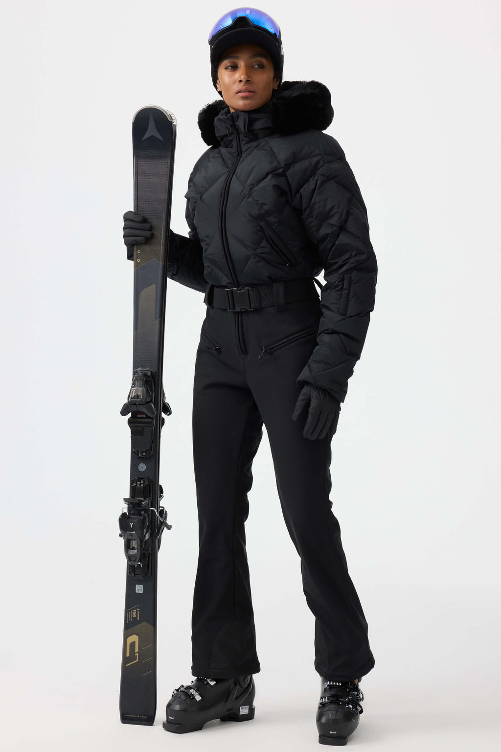 Women's Navy Durable Mini-Flare Leggings One-Piece Ski Suit Snowboard Suit