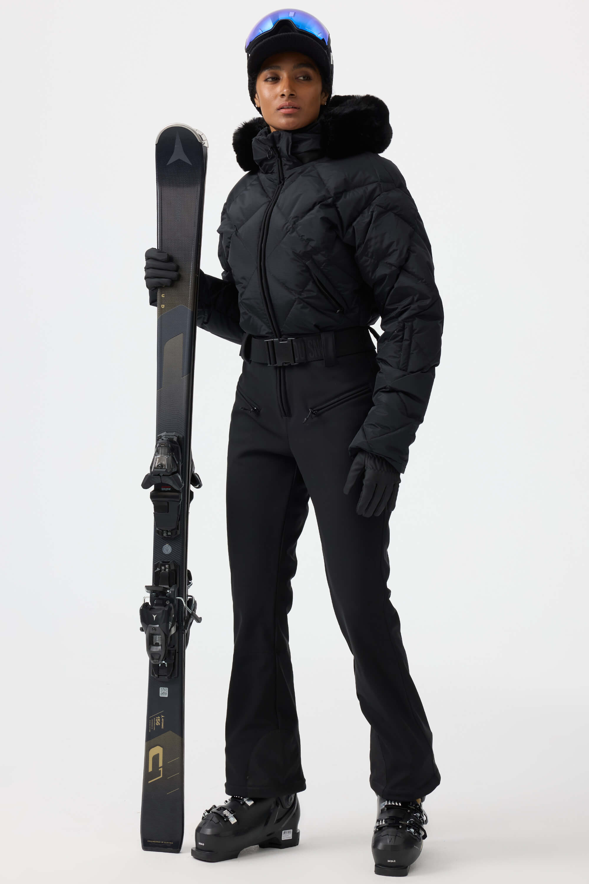 Women's Navy Durable Mini-Flare Leggings One-Piece Ski Suit Snowboard Suit