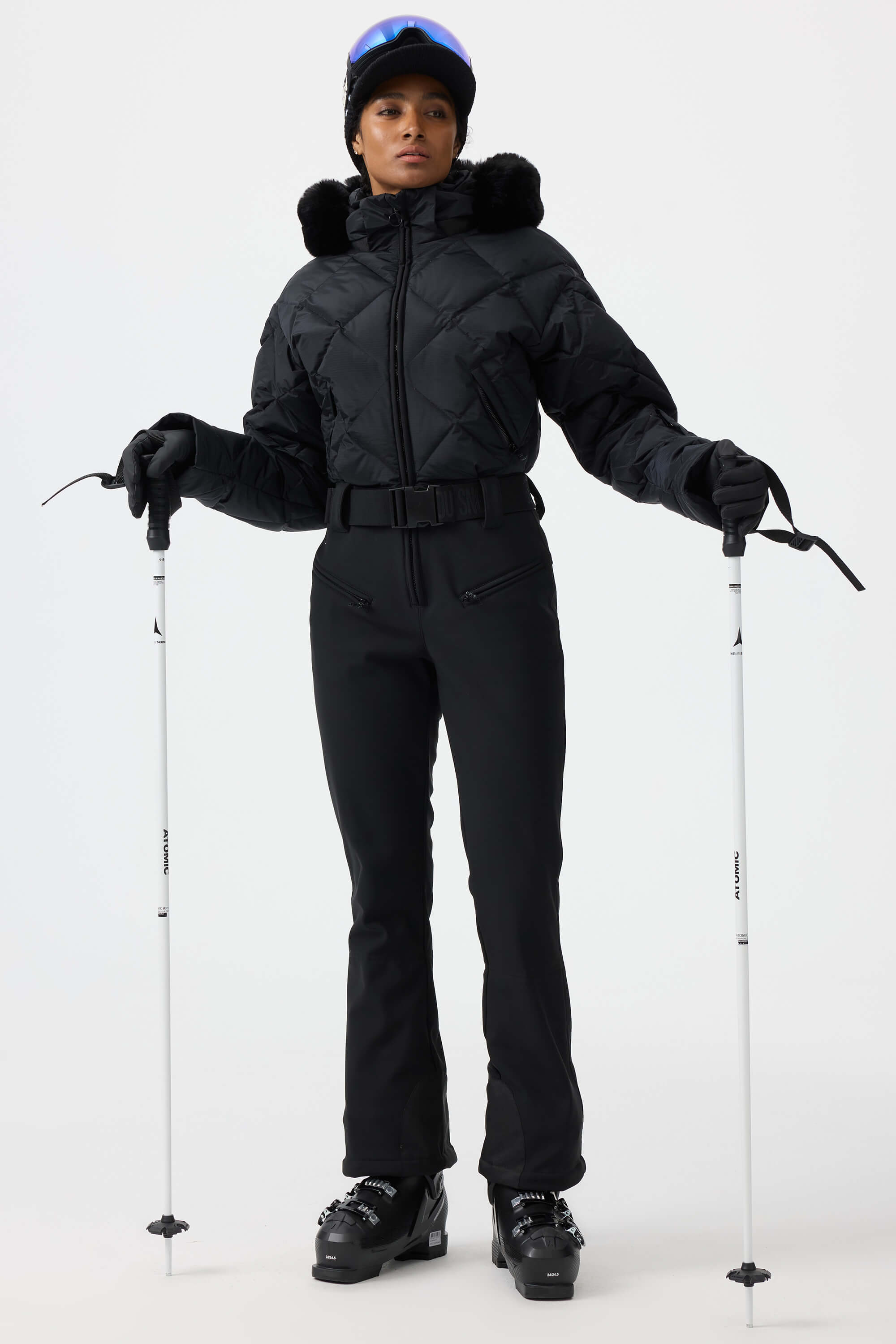 Women's Navy Durable Mini-Flare Leggings One-Piece Ski Suit Snowboard Suit