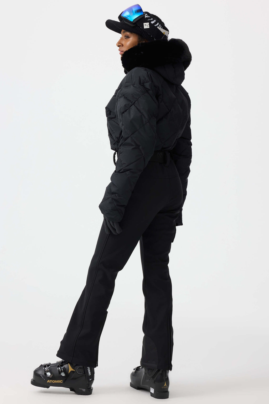 Women's Navy Durable Mini-Flare Leggings One-Piece Ski Suit Snowboard Suit