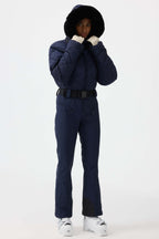 Women's Navy Durable Mini-Flare Leggings One-Piece Ski Suit Snowboard Suit
