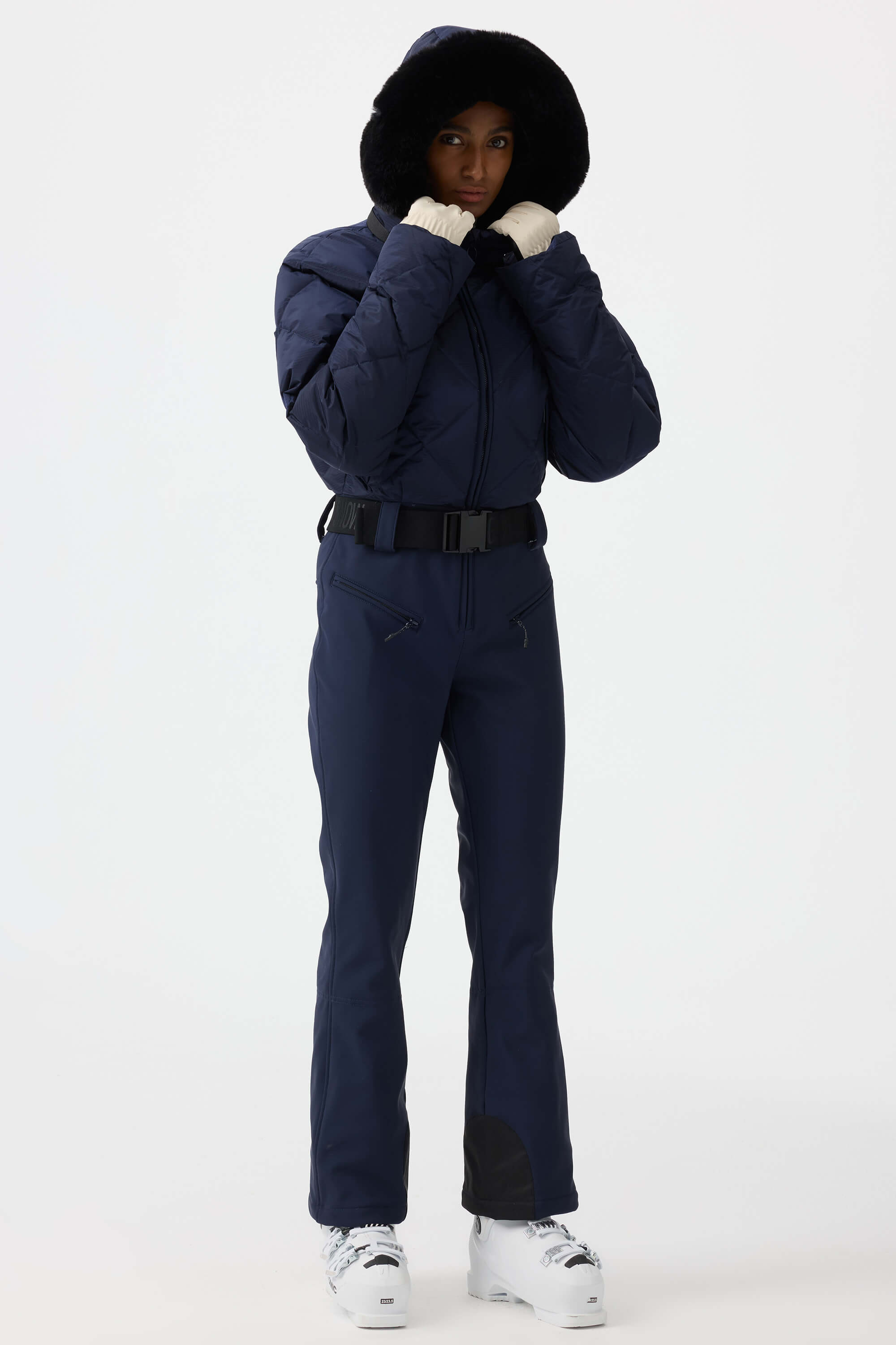 Women's Navy Durable Mini-Flare Leggings One-Piece Ski Suit Snowboard Suit