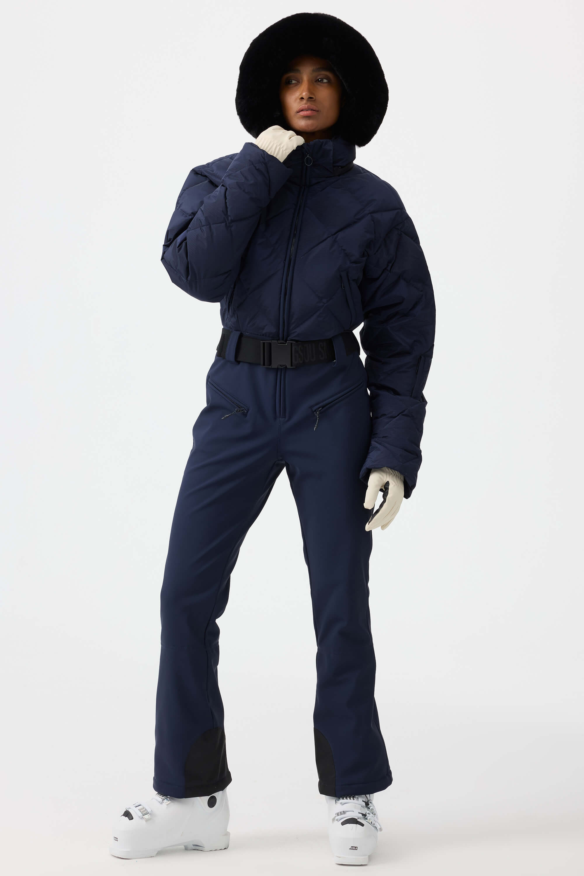 Women's Navy Durable Mini-Flare Leggings One-Piece Ski Suit Snowboard Suit