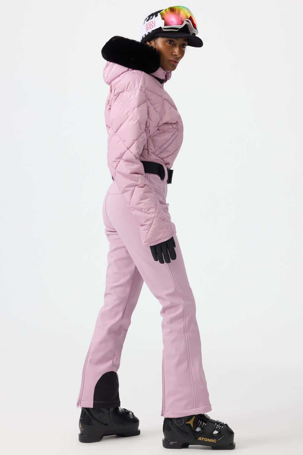 Women's Black Durable Mini-Flare Leggings One-Piece Ski Suit Snowboard Suit