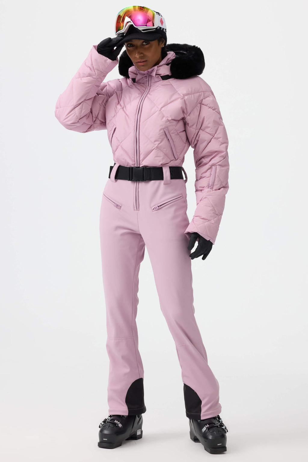 Women's Navy Durable Mini-Flare Leggings One-Piece Ski Suit Snowboard Suit