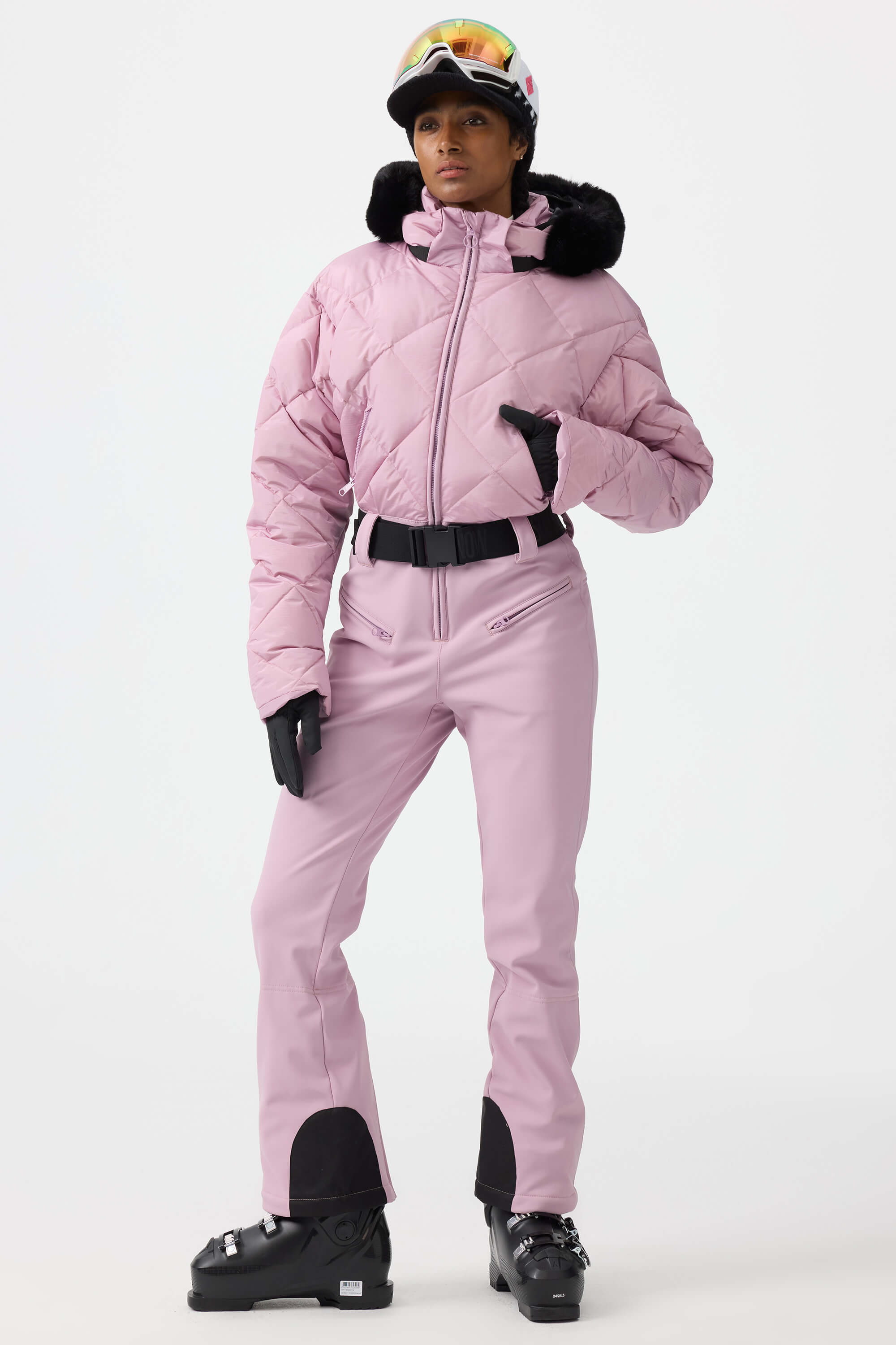Women's Pink Durable Mini-Flare Leggings One-Piece Ski Suit Snowboard Suit