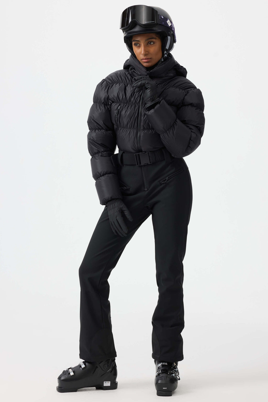 Women's Black Stain-resistant Down Ski Suit One-Piece Snowboard Suit - Gsou Snow