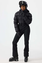 Women's Black Stain-resistant Down Ski Suit One-Piece Snowboard Suit - Gsou Snow