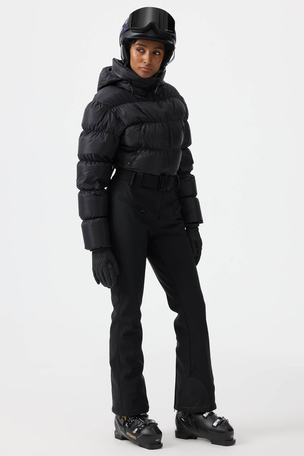 Women's Black Stain-resistant Down Ski Suit One-Piece Snowboard Suit - Gsou Snow