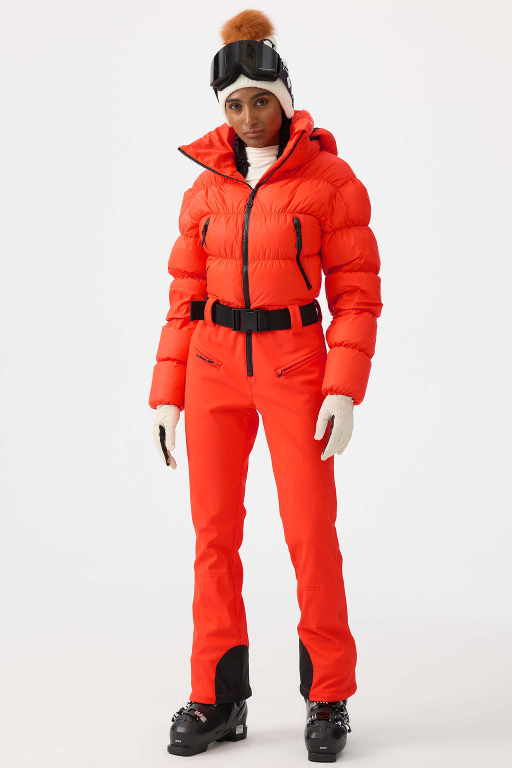 Women's White Stain-resistant Down Ski Suit One-Piece Snowboard Suit - Gsou Snow