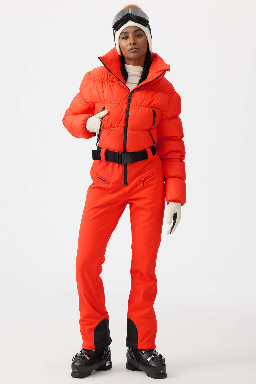 Women's Black Stain-resistant Down Ski Suit One-Piece Snowboard Suit - Gsou Snow